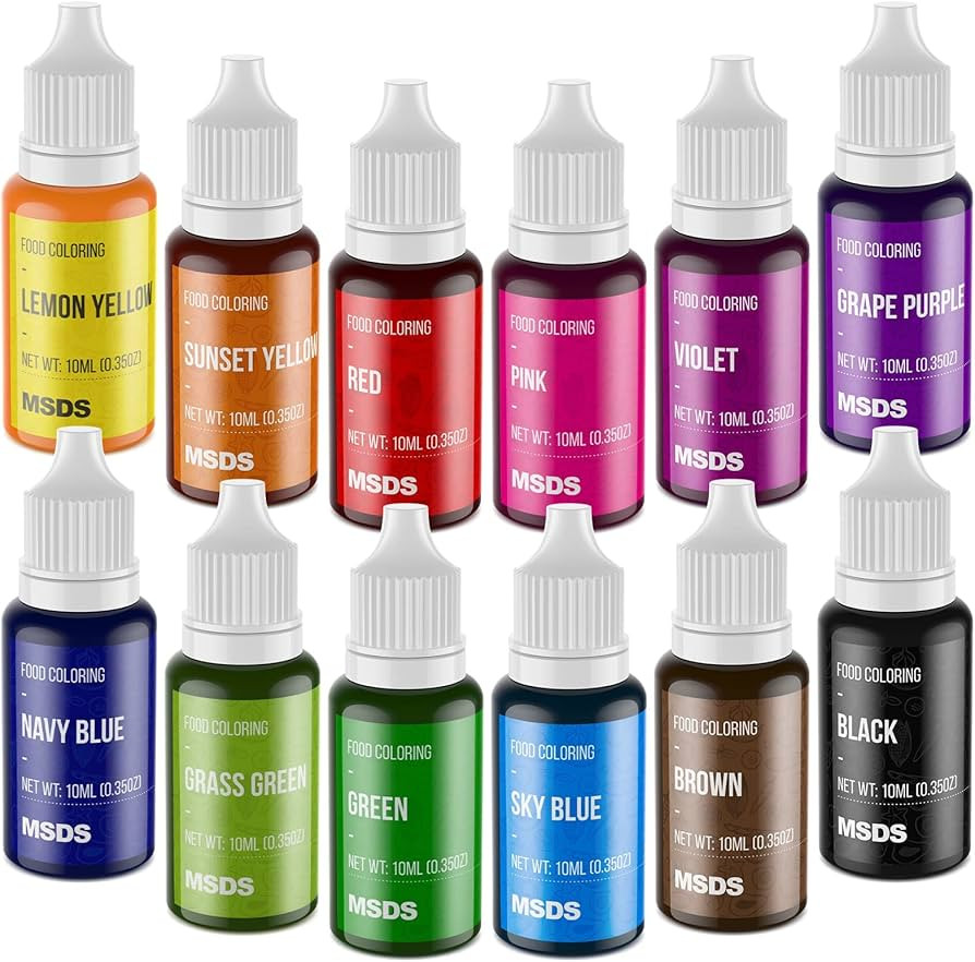Food Coloring Set - 12 Color Food Grade Vibrant Food Dye Tasteless Liquid Color for Cake Decorati... | Amazon (US)