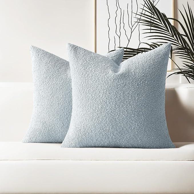 HAUSSY Set of 2 18x18 Decorative Throw Pillow Covers, Soft Cozy Textured Boucle Couch Cases, Home... | Amazon (US)