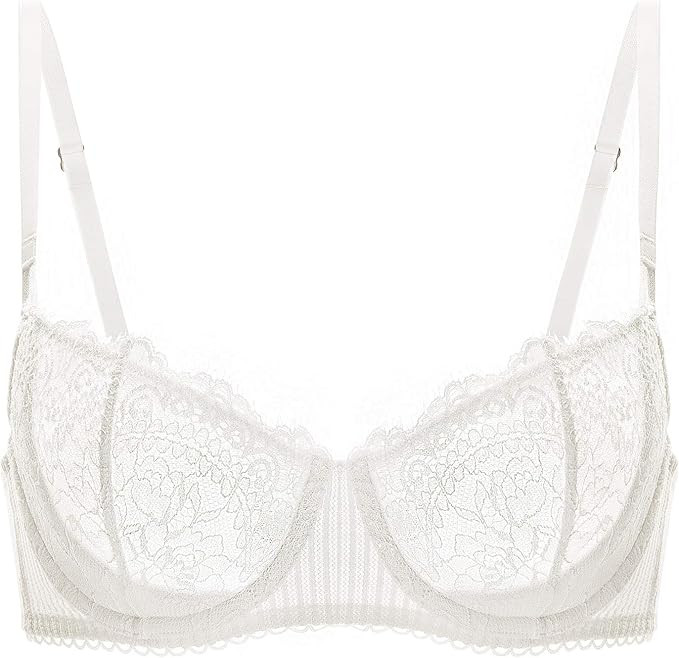 DOBREVA Women's Sexy Lace Push Up Plus Size Bra Sheer Balconette Underwire Unlined | Amazon (US)