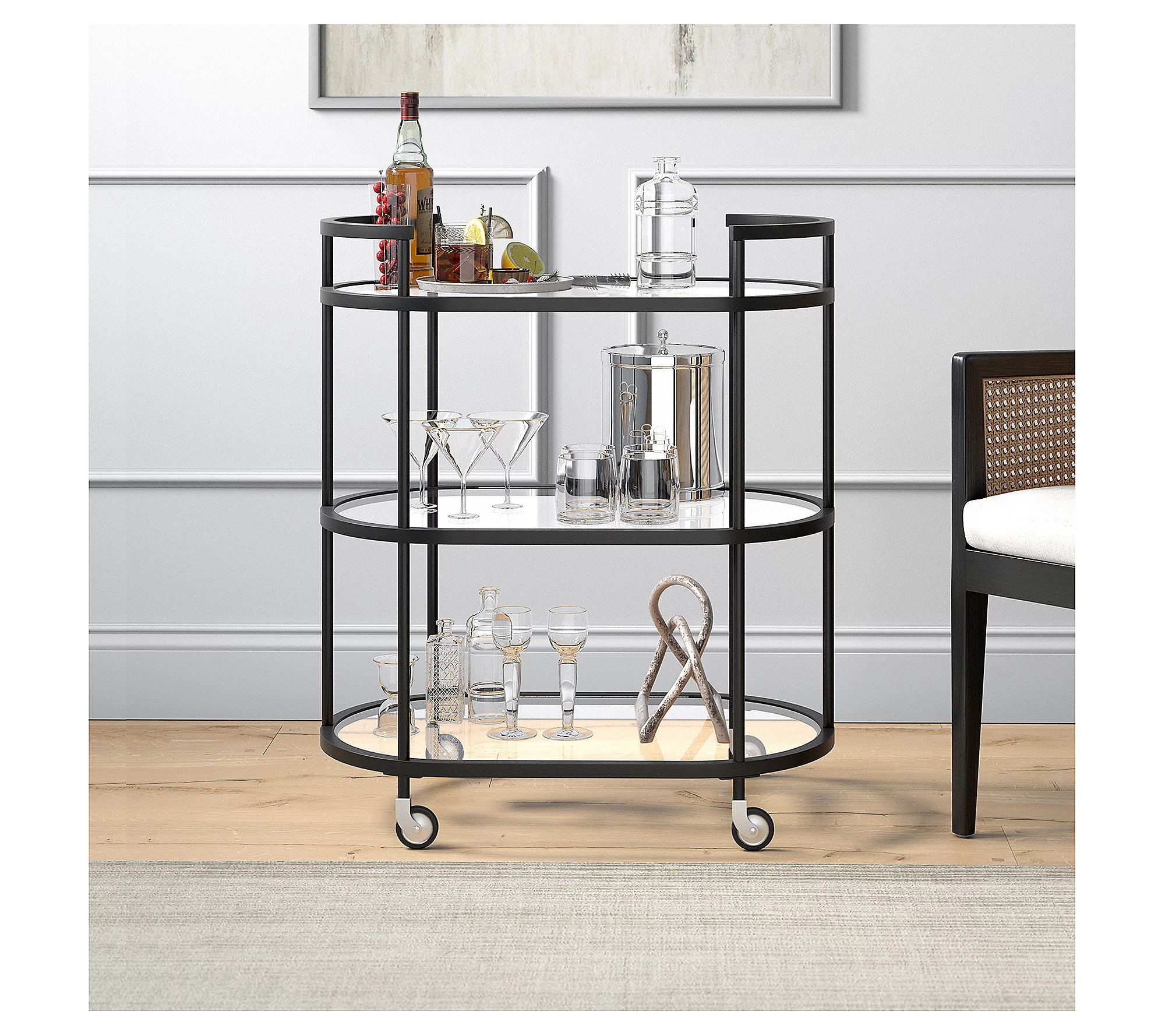 Hudson & Canal Leif 30"" Wide Oval Black Bar Car t | QVC