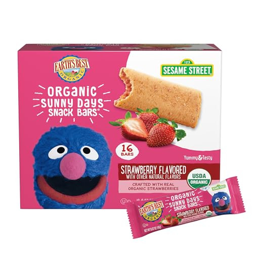 Earth's Best Organic Kids Snacks, Sesame Street Toddler Snacks, Organic Sunny Days Snack Bars for Toddlers 2 Years and Older, Strawberry with Other Natural Flavors, 16 Bars Per Box | Amazon (US)