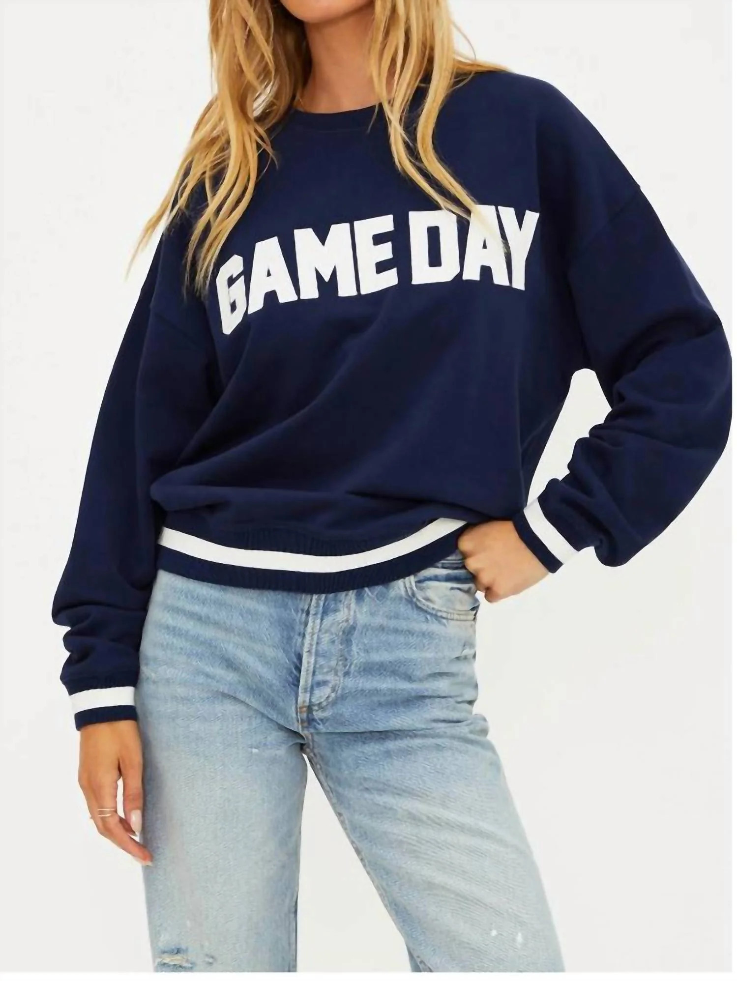 Devyn Game Day Long Sleeve Sweatshirt In Navy | Shop Simon