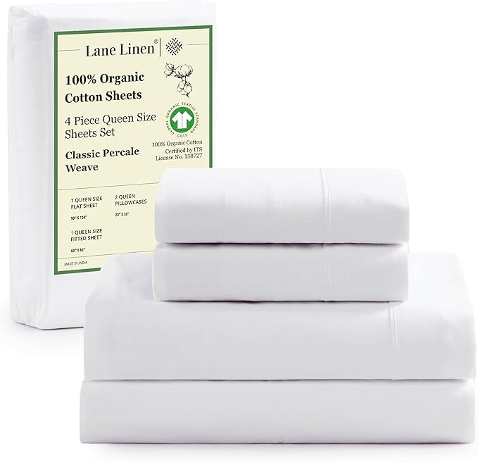 LANE LINEN 100% Organic Cotton Queen Sheet Set, 4Pc Cotton Sheets Queen Size Bed Set, Soft & Brea... | Amazon (US)