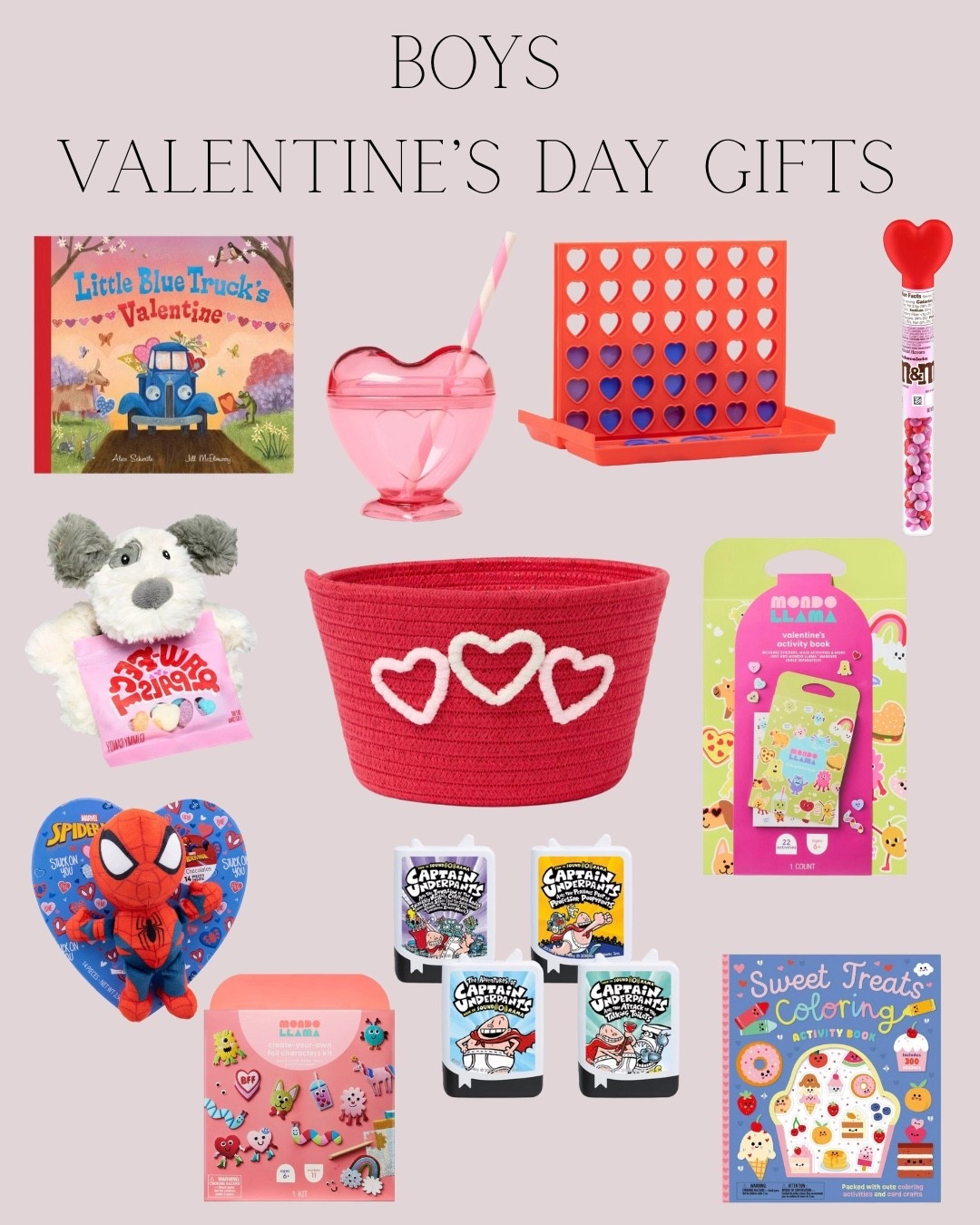 Boys Valentine’s Day gifts from target 

Valentine’s Day basket 
Valentine’s Day book 
Connect 4 
Games 
Valentine’s Day candy 
Gifts for kids 

#LTKKids #LTKValentine #LTKBaby