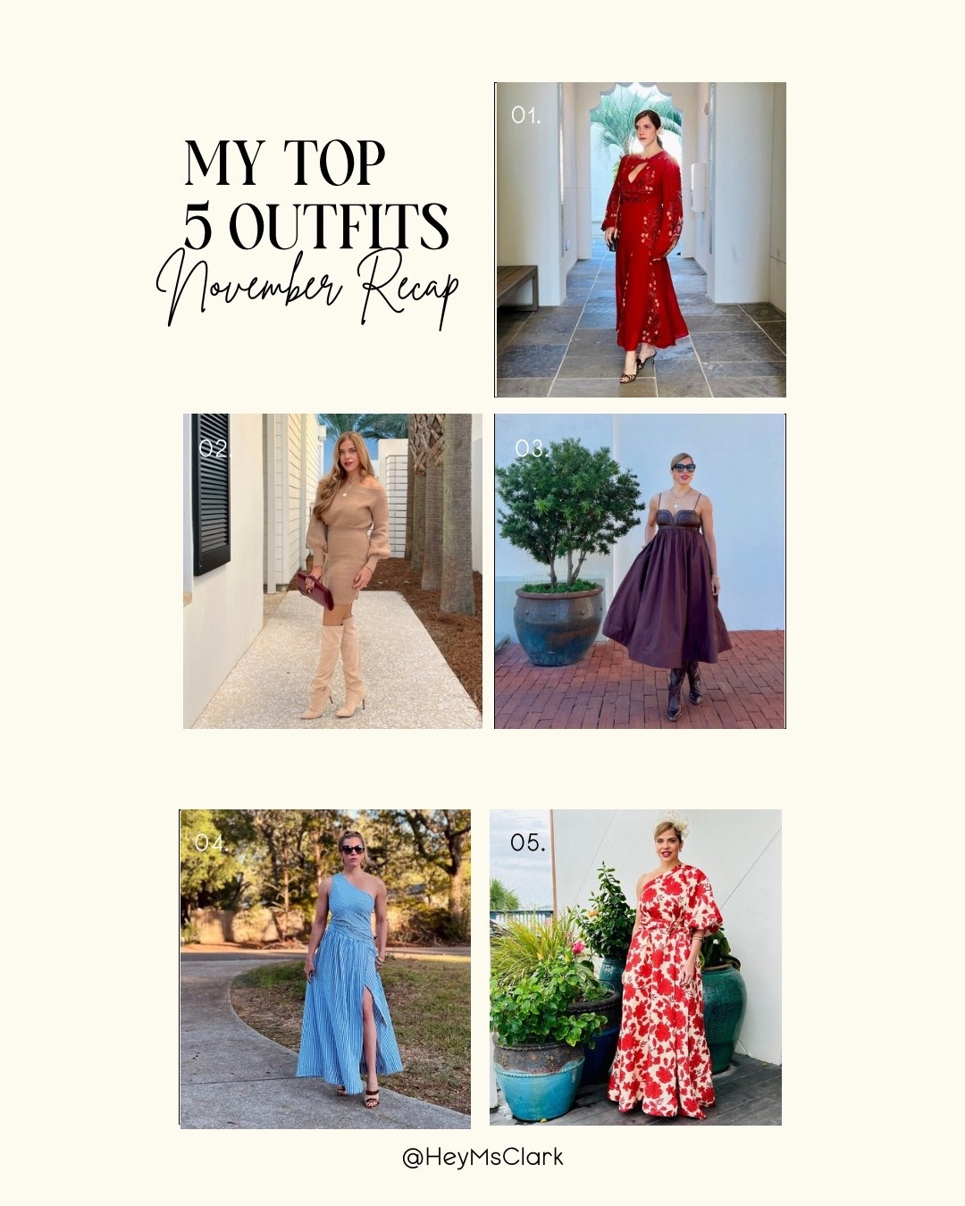 November was a style story — bold reds, cozy knits, rich satin, breezy stripes, and floral moments that brought the month to life. ✨ Each look had its own mood and its own magic, and I loved styling every one of them. Which outfit are you voting for as your favorite — 01 through 05? 👇

#NovemberRecap #MonthlyFavorites #OutfitInspo #StyleRoundup #WhatIWore #FashionFavorites #LookBook #OutfitIdeas #OOTDStyle #StyleInspiration #HolidayStyle #ChicAndEffortless #WardrobeEssentials #HeyMsClark


#LTKHoliday #LTKPetite #LTKSeasonal