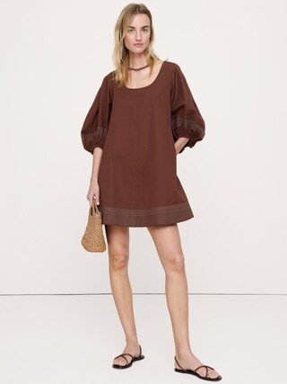 Cotton-Twill Lantern-Sleeve Mini Dress | Banana Republic (US)