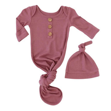 Boysenberry Waffle Bamboo Newborn Baby Knot Gown & Hat Set | Caden Lane