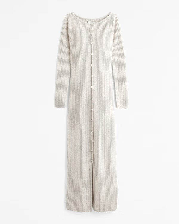 Long-Sleeve Button-Through Maxi Sweater Dress | Abercrombie & Fitch (US)