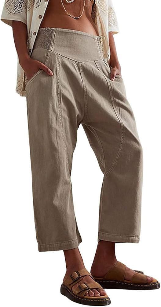 CHARTOU Denim Harem Pants for Women Loose Fit Wide Leg Cropped Barrel Jeans | Amazon (US)