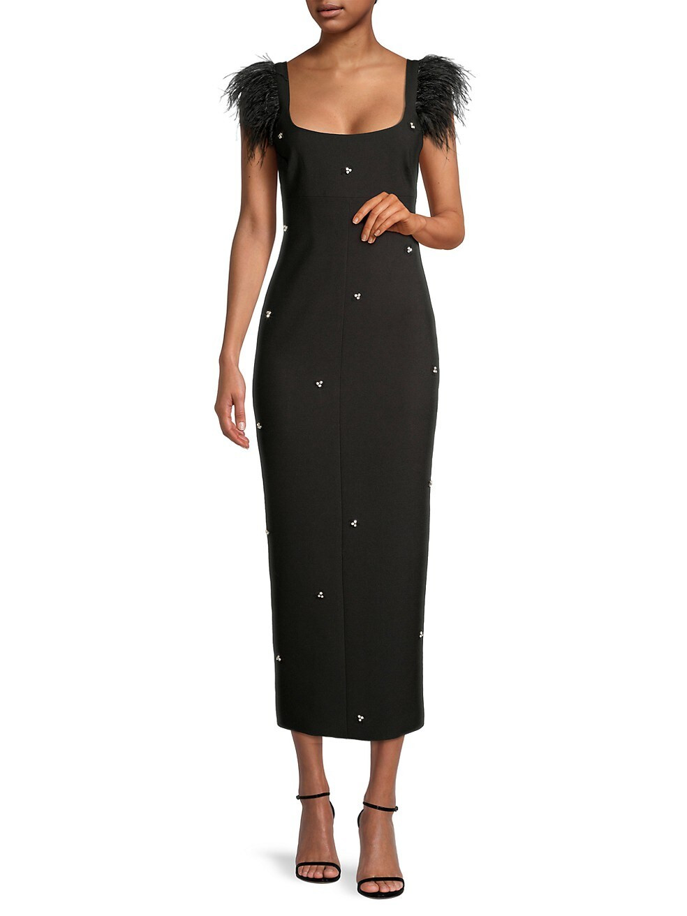 LIKELY Cameron Ostrich Feather-Trimmed Midi-Dress | Saks Fifth Avenue