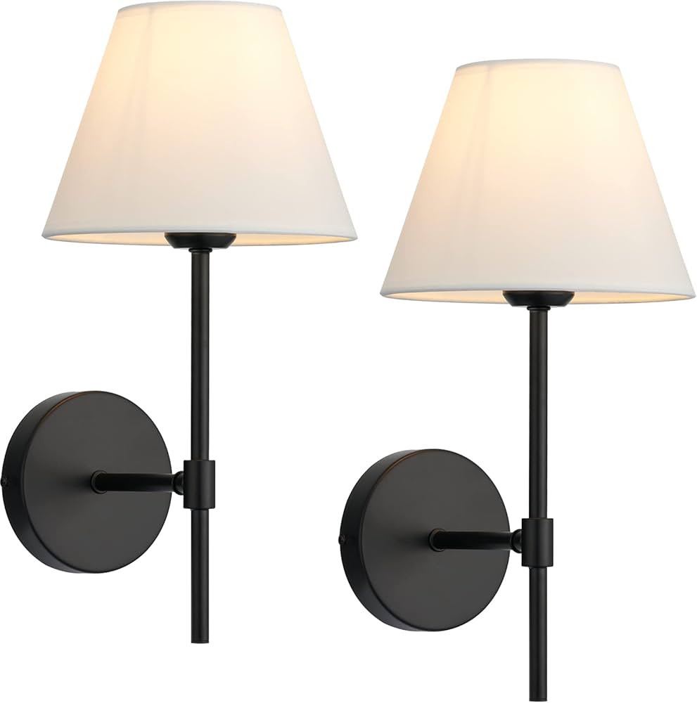 PASSICA DECOR Wall Sconce Set of Two 2 Pack Modern Classic Black Metal Lamp Industrial White Fabric  | Amazon (US)