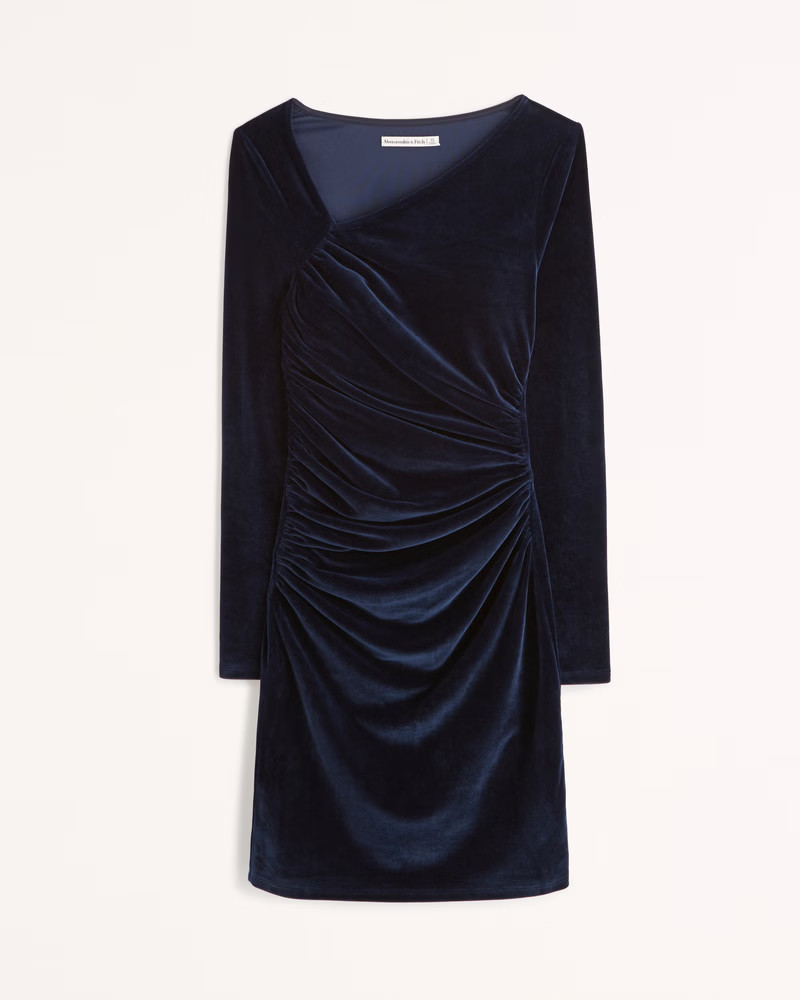 Long-Sleeve Asymmetrical Velvet Mini Dress | Abercrombie & Fitch (US)