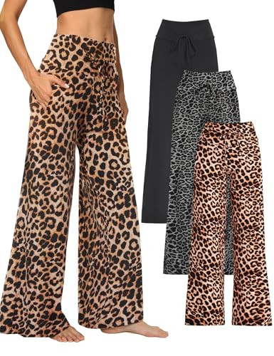 Showitty 3 Pack Wide Leg Yoga Pants for Women, Comfy Lounge Pajama Sweatpants Loose Causal Palazzo with Pockets | Amazon (US)