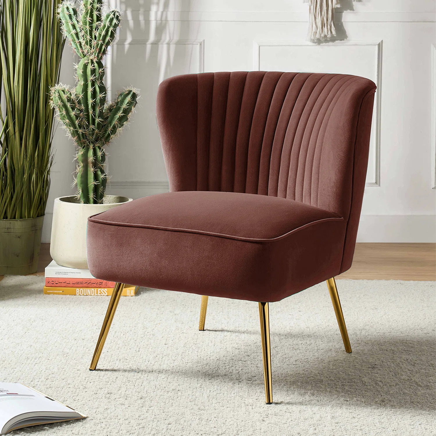 Euclid Velvet Accent Chair with Metal Legs | Wayfair North America