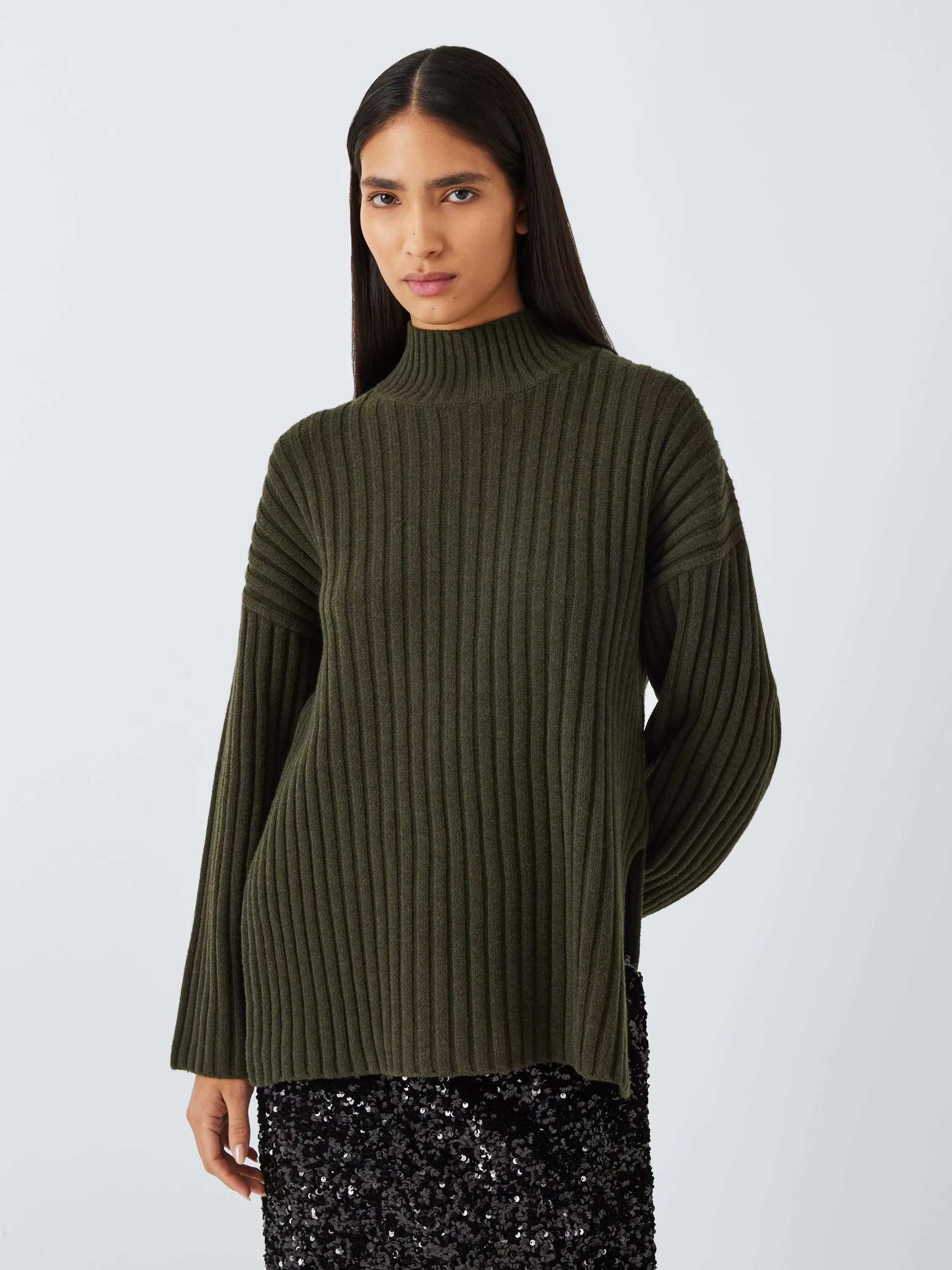John Lewis ANYDAYRibbed Turtleneck Jumper, Winter White, Khaki | John Lewis (UK)