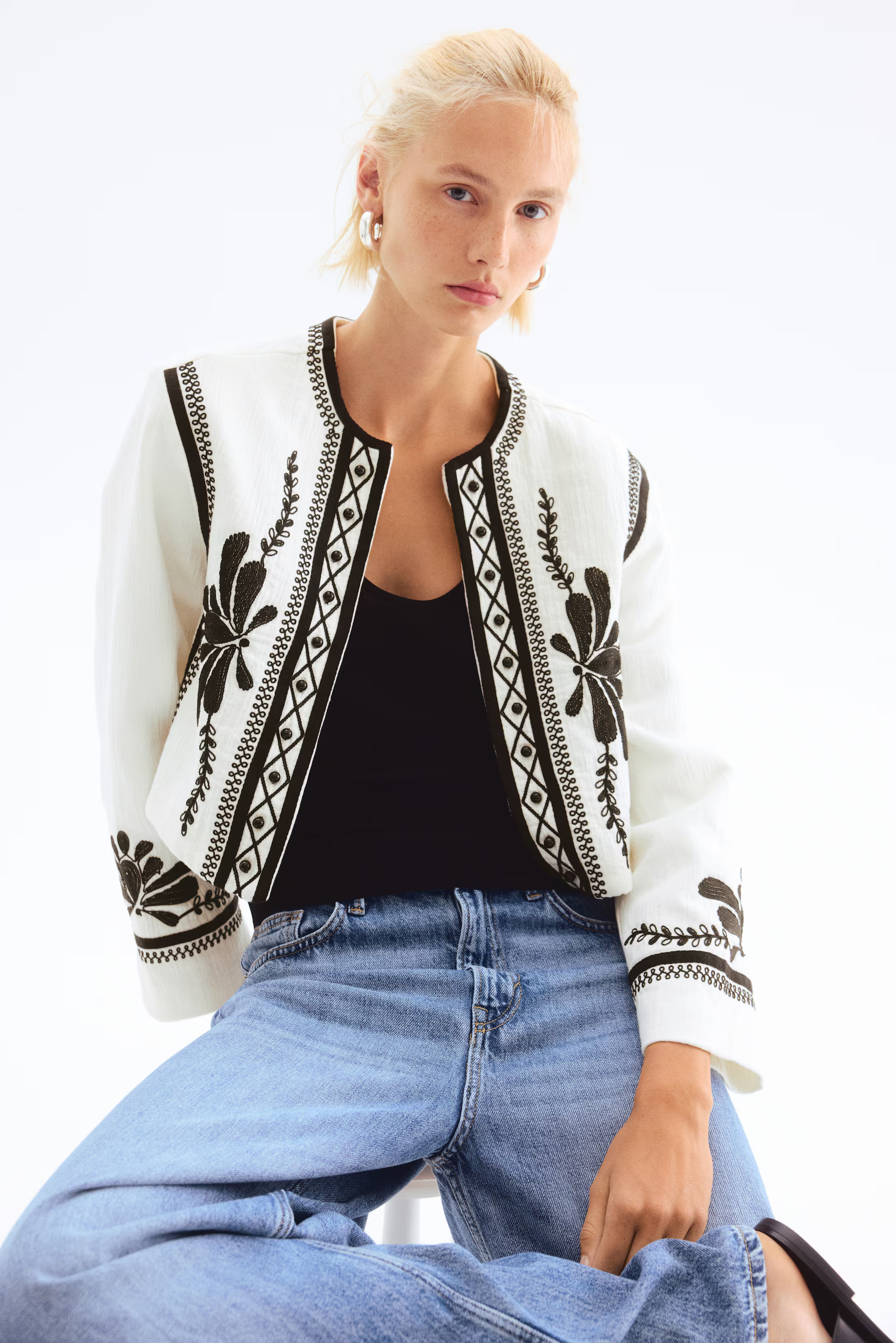 Embroidered Jacket - White - Ladies | H&M US | H&M (US + CA)