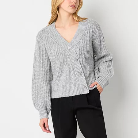 Worthington Womens V Neck Long Sleeve Button Cardigan, X-large, Gray | JCPenney