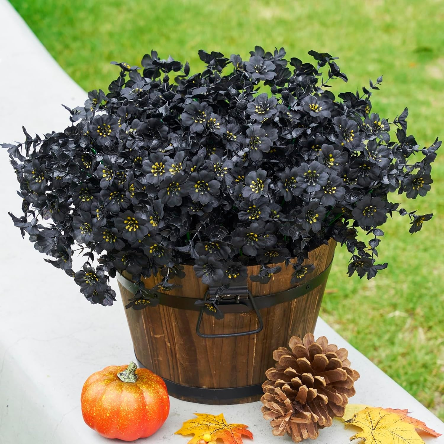 Artificial Halloween Flowers Plants for Outdoor Outside, 12 Bundles Black Fake Faux Silk Daisy Lo... | Amazon (US)