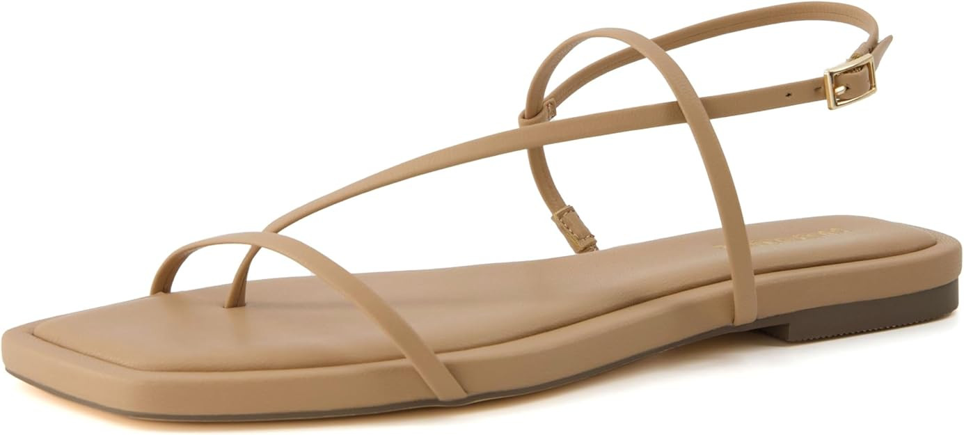 CUSHIONAIRE Women's Glory strappy flat sandal +Memory Foam and Wide Widths Available | Amazon (US)