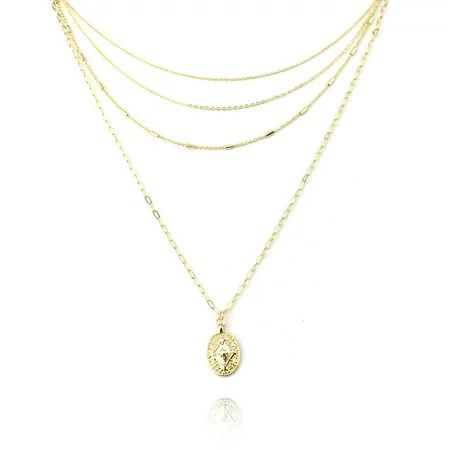 Gold Oval Crest Pendant Layer Necklace, 22-Inch | Walmart (US)