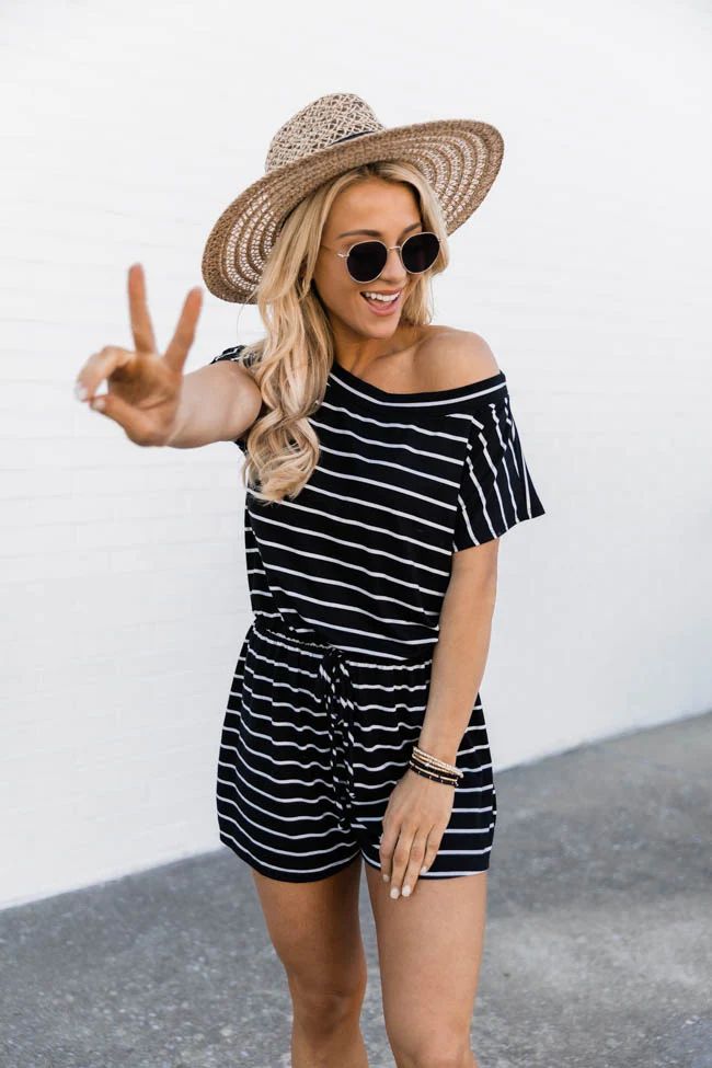 You Can Count On Me Black Striped Romper | Pink Lily