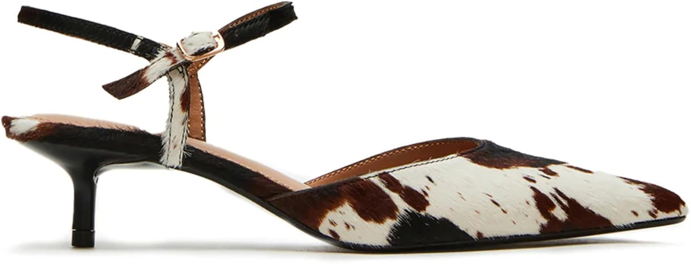 Women’s Ankle Strap Kitten Heels Closed Pointed Toe Cow Print Slingback Heels Buckle Fashion Se... | Amazon (US)