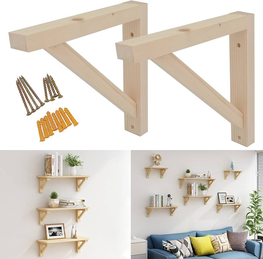 OVOV 2 Pack Wall Mount Wood Shelf Bracket Triangle Wooden Shelf Brackets for Plank Sconce Plug in... | Amazon (US)