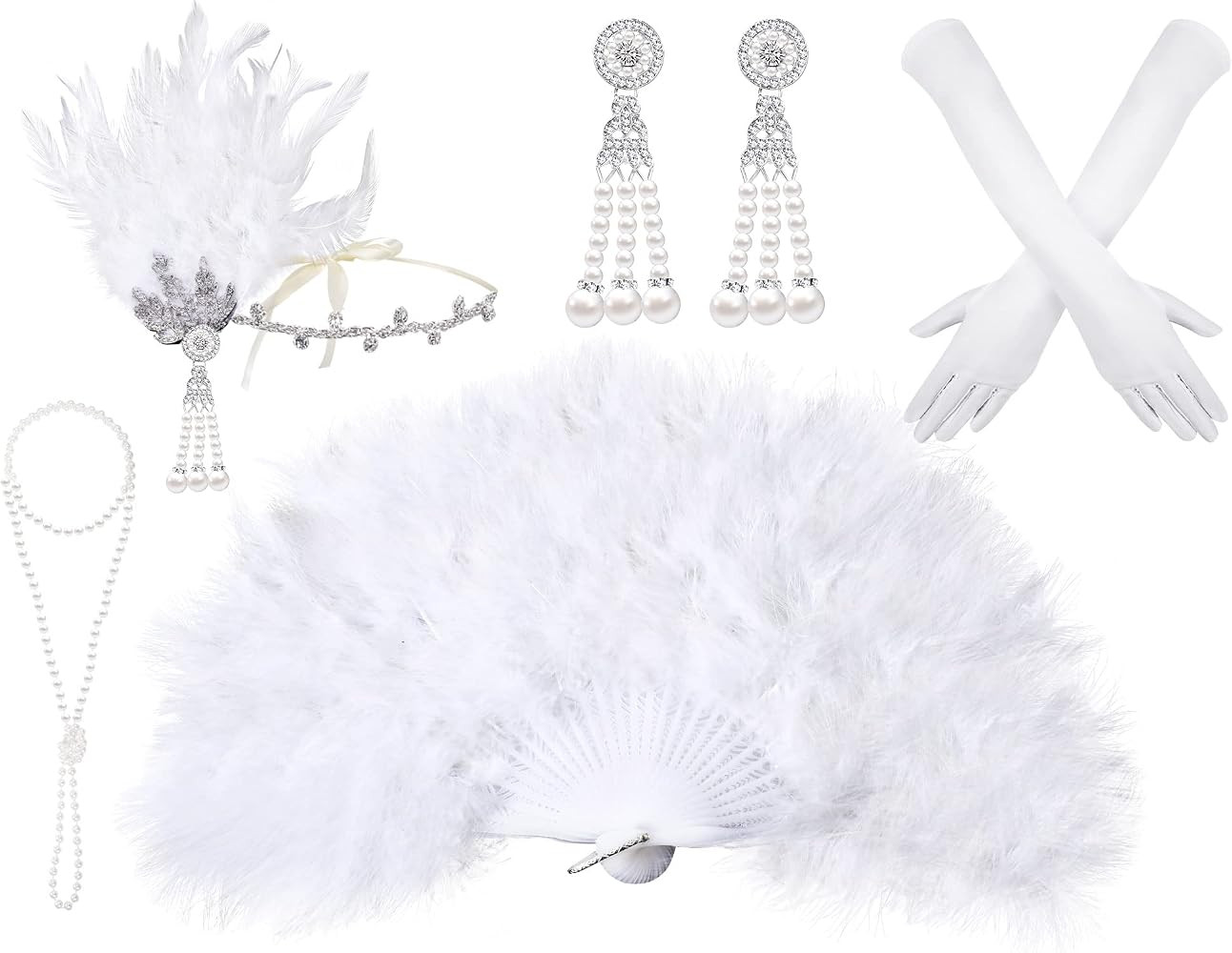 1920s Flapper Costume Accessories Set for Women 20s Headpiece Earrings Gloves Holder Pearl Neckla... | Amazon (US)