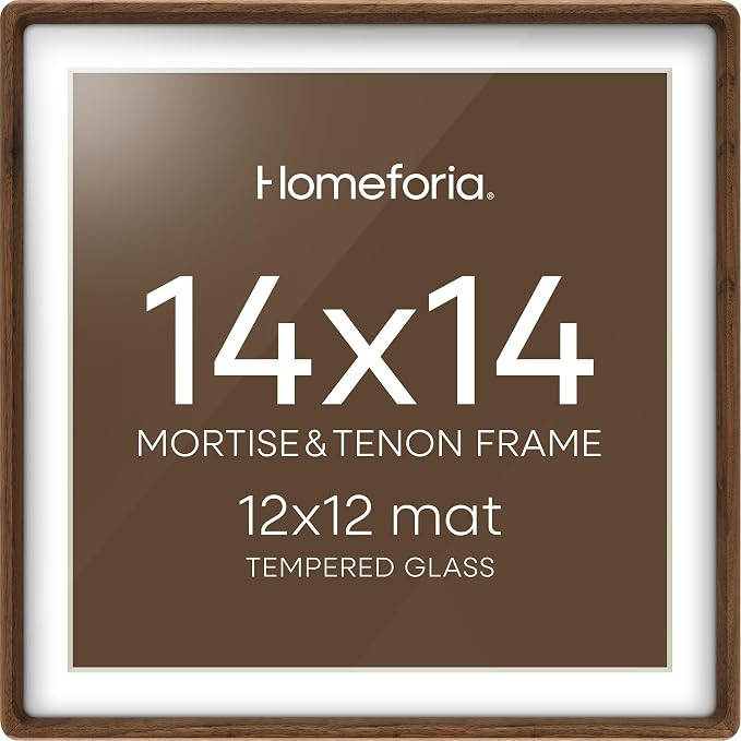Homeforia 14x14 Picture Frame Brown, Mortise & Tenon Walnut 14 x 14 Wooden Square Frames with Mat... | Amazon (US)