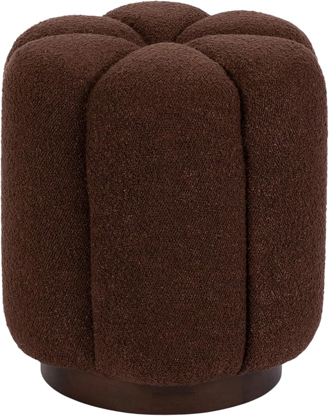 Kate and Laurel Lucida Round Upholstered Ottoman with Mango Wood Base, 16 x 16 x 18, Soft Brown a... | Amazon (US)