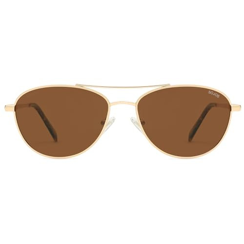 SOJOS Retro Polarized Aviator Sunglasses for Women Men Vintage 70s Style UV Protection Womens Mens Sun Glasses SJ1265, Gold Frame/Brown Lens | Amazon (US)