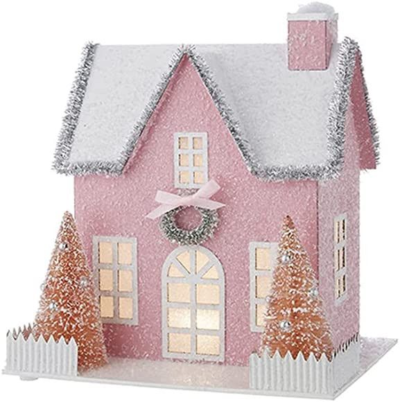 RAZ Imports 2022 Collected Christmas 9.25" Pink Lighted Paper House | Amazon (US)