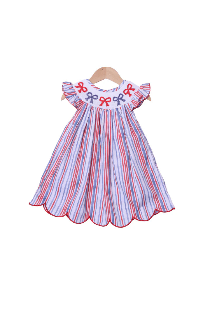 Smocked Bow Red White and Blue Bishop Dress | The Smocked Flamingo