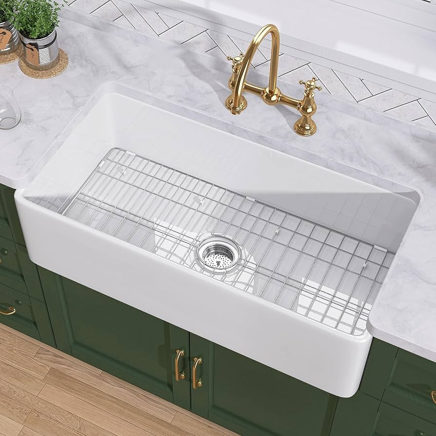 TUKTUK White Farmhouse Sink 33 inch Fireclay Apron Front Farm House Kitchen Sink Single Bowl Deep... | Amazon (US)
