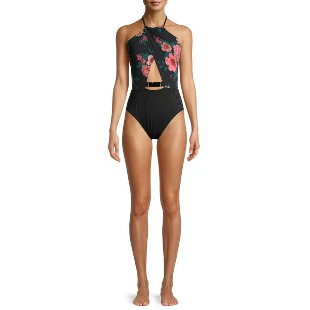 Time and Tru Women's Floral Hardware One-Piece Swimsuit | Walmart (US)
