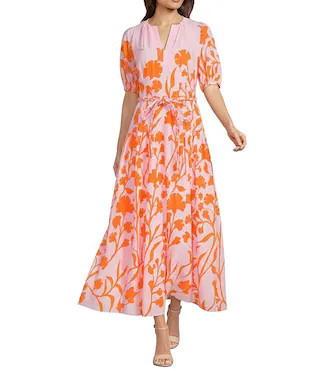 Paulina Cotton Voile V-Neck Short Sleeve Maxi Dress | Dillard's