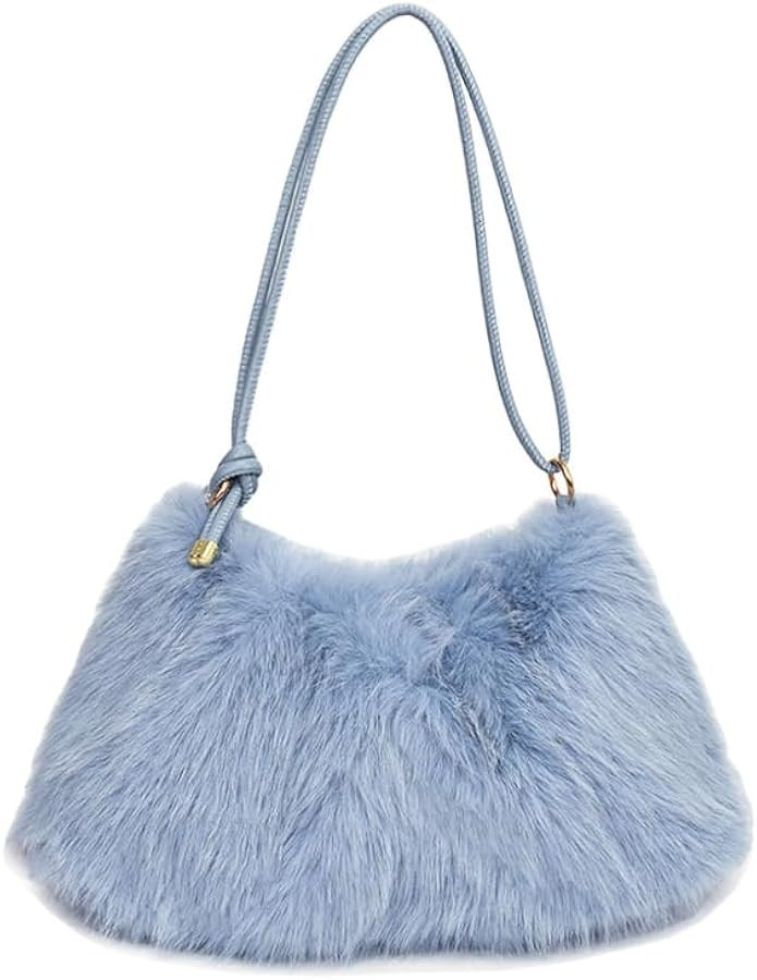 Ulisty Women Small Faux Fox Fur Hobo Bag Furry Underarm Bag Plush Shoulder Bag Fashion Purse Hand... | Amazon (US)
