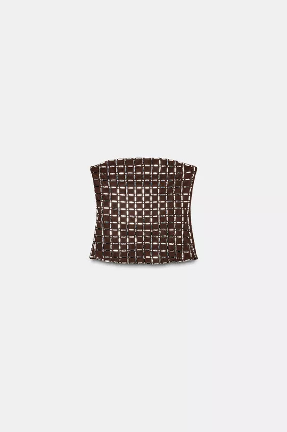 TOPP I MESHTYG MED GLITTER OCH BÅTURRINGNING | Zara US