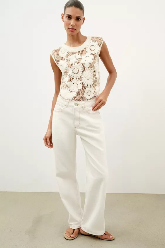 LACE RIBBED TOP | Zara Canada