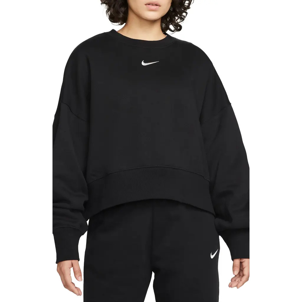 Nike Phoenix Fleece Crewneck Sweatshirt in Black/Sail at Nordstrom, Size Medium | Nordstrom