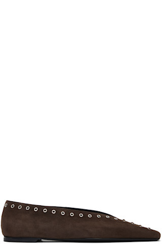 Brown Suede Lace-Up Ballerina Flats | SSENSE