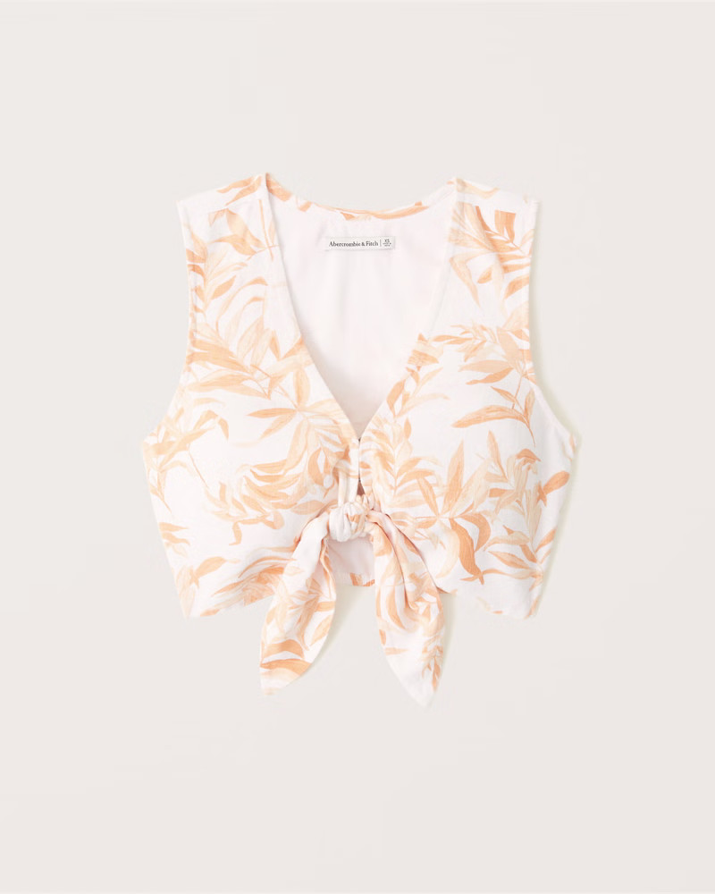 Women's Cropped Tie-Front Linen-Blend Top | Women's Clearance | Abercrombie.com | Abercrombie & Fitch (US)