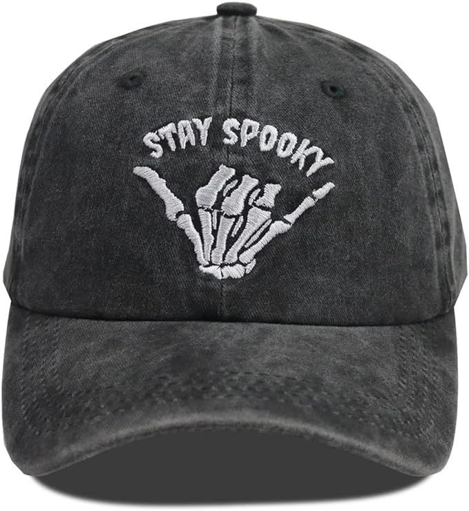 Stay Spooky Baseball Cap, Embroidered Adjustable Washed Vintage Retro Cotton Denim Distressed Ske... | Amazon (US)