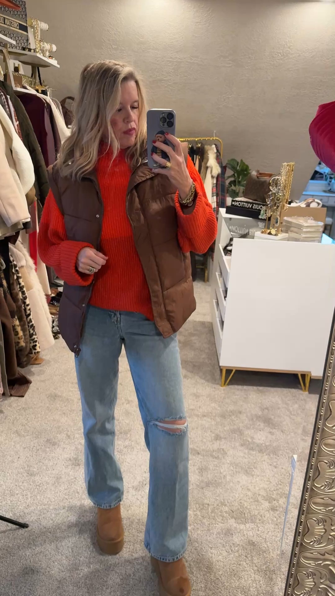 Outfit of the Day 

Easy Cozy Winter outfit

Cozy color block sweater with wide cuff sleeves (old) by social threads linked other options 

Oversized puffer vest -Amazon find fits tts affordable and so good, comes in several colors

Free people straight leg jean , with ripped knee and button fly, fitting tts

Platform Ugg inspired platform booties tts and great quality 

#LTKOver40 #LTKFindsUnder50 #LTKootd