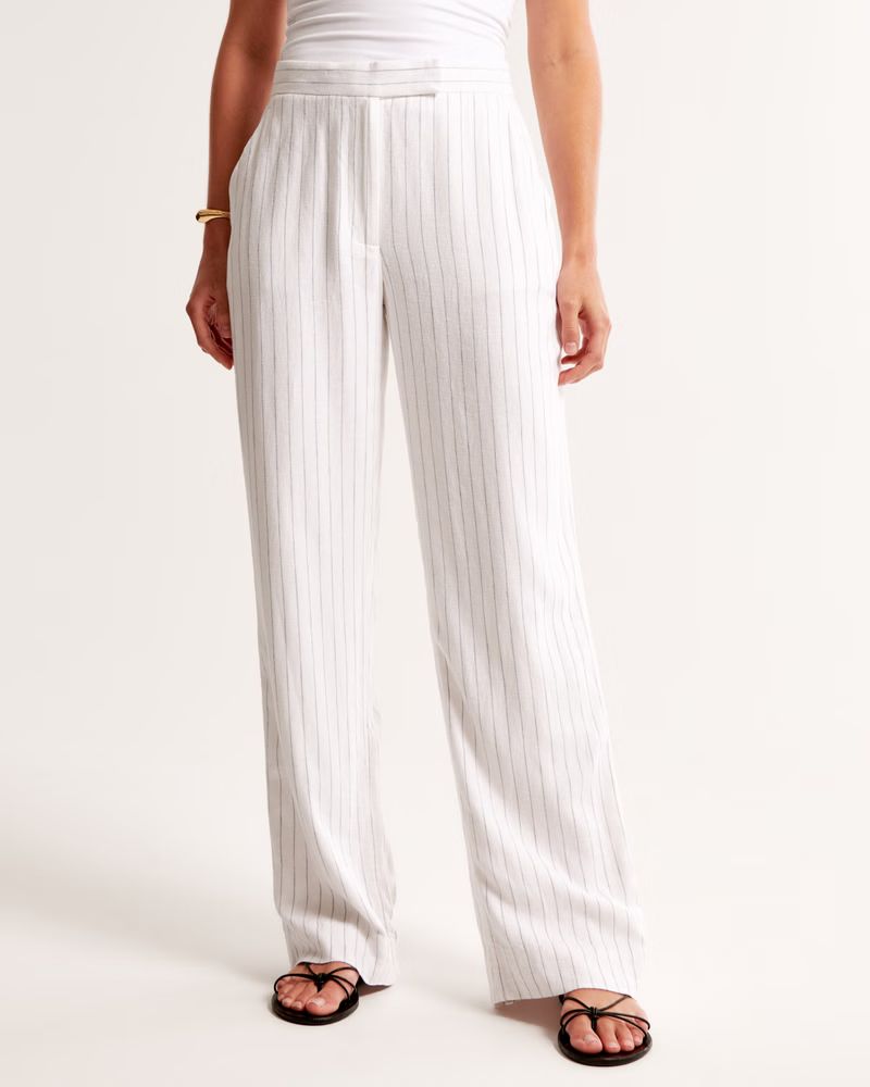 Linen-Blend Tailored Straight Pant | Abercrombie & Fitch (UK)