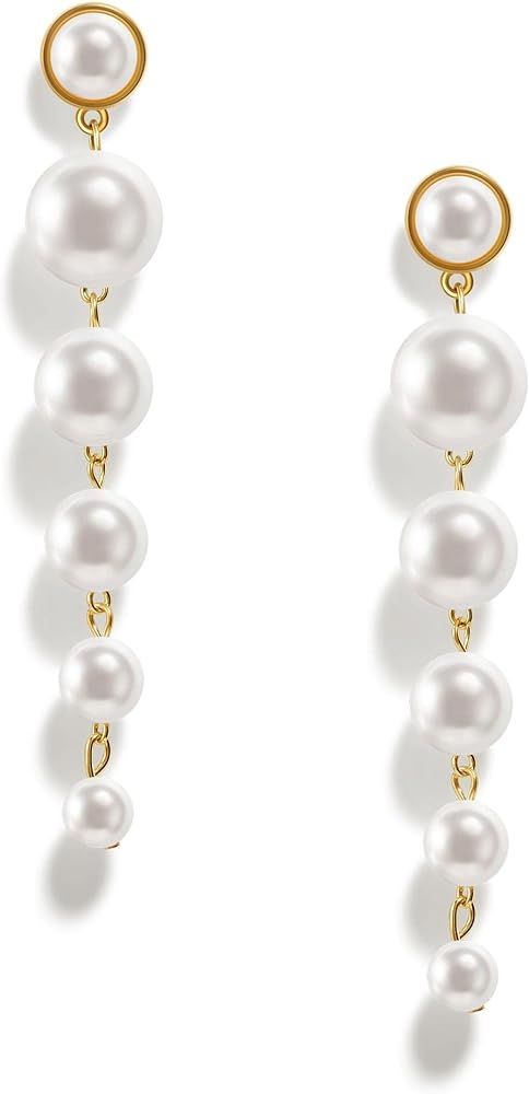 PopTopping Long Pearl Earrings Tassel Pearl Dangle Earrings For Women Gold Pearl Tassel Drop Earr... | Amazon (US)