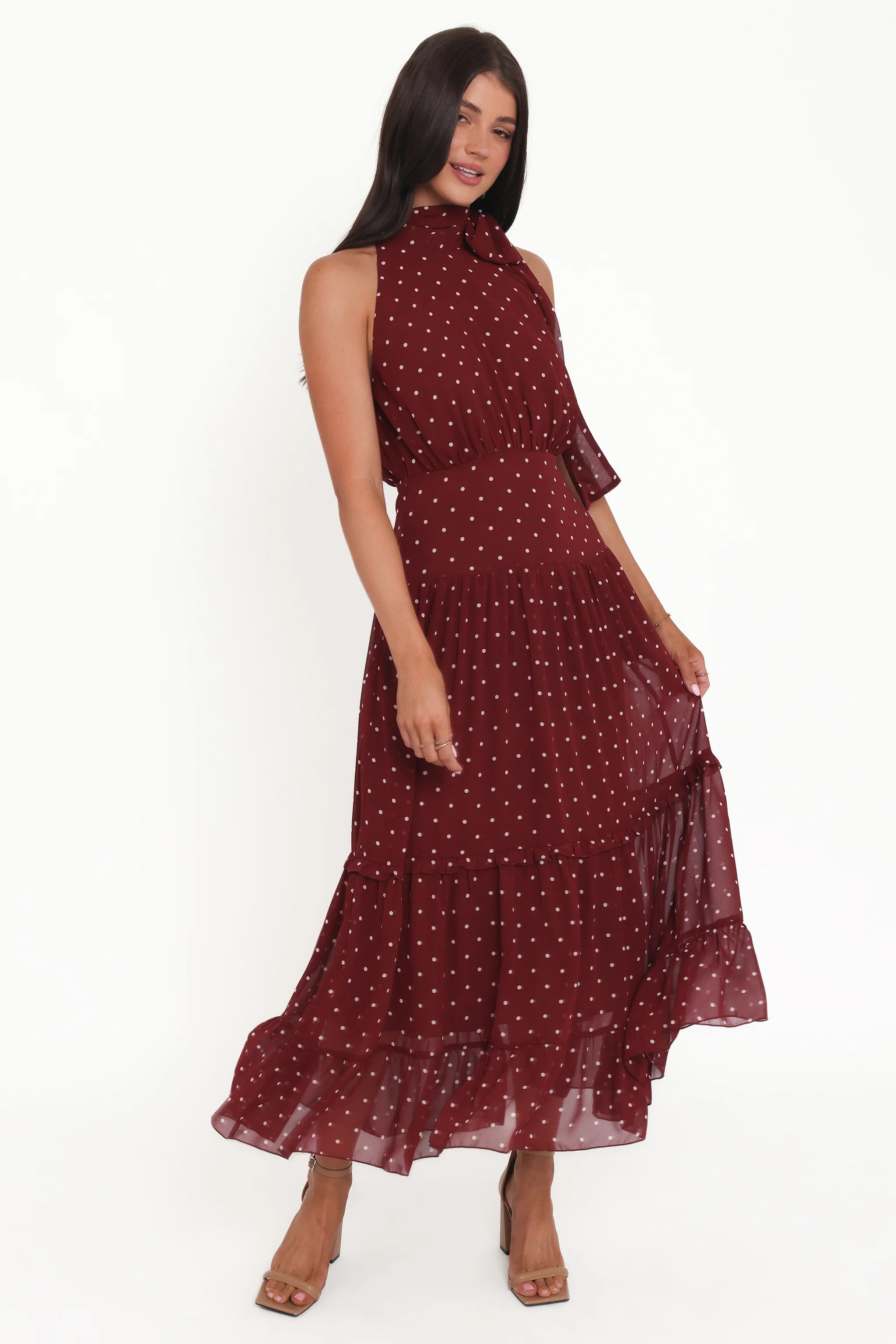 Leona Halterneck Maxi Dress - Red Polka Dot | Petal & Pup (US)