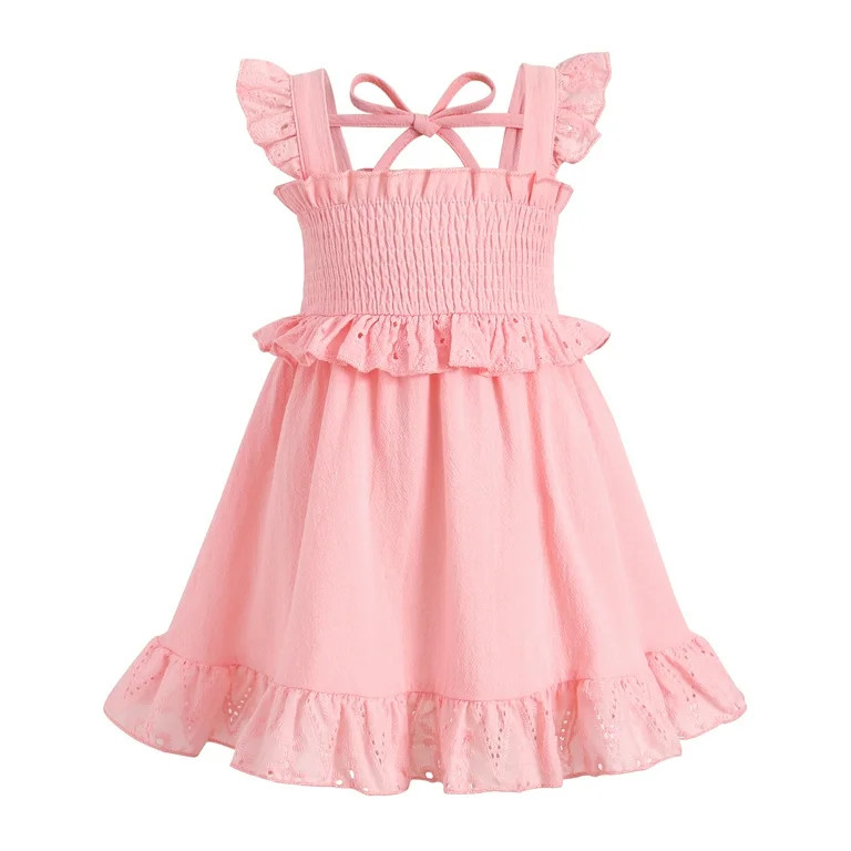 Tiny Cutey Toddler Baby Girl Dress Kids Summer Cotton Solid Ruffle Sleeveless Skirt Casual Sundre... | Walmart (US)