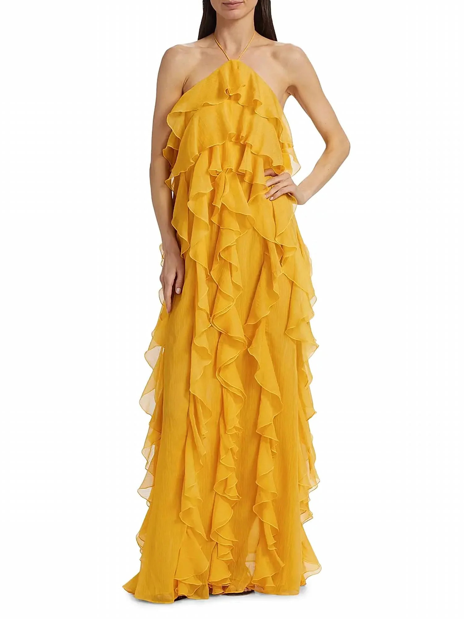 Liora Ruffled Halterneck Maxi Dress In Goldenrod | Shop Simon
