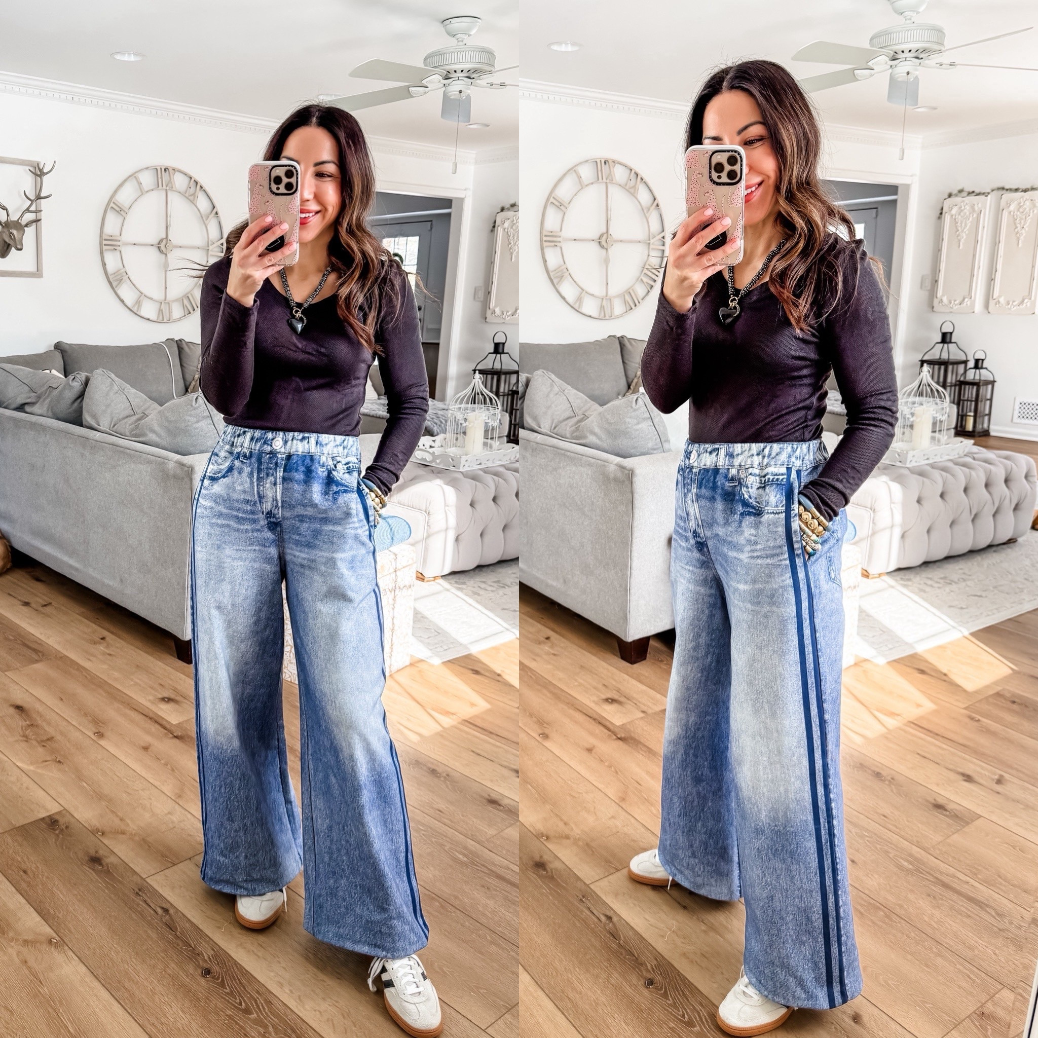 Xs mesh top. Small lounge jeans. Sweatpants jeans. Sweatpant jeans. Sneaker size down.

#LTKOver40 #LTKootd